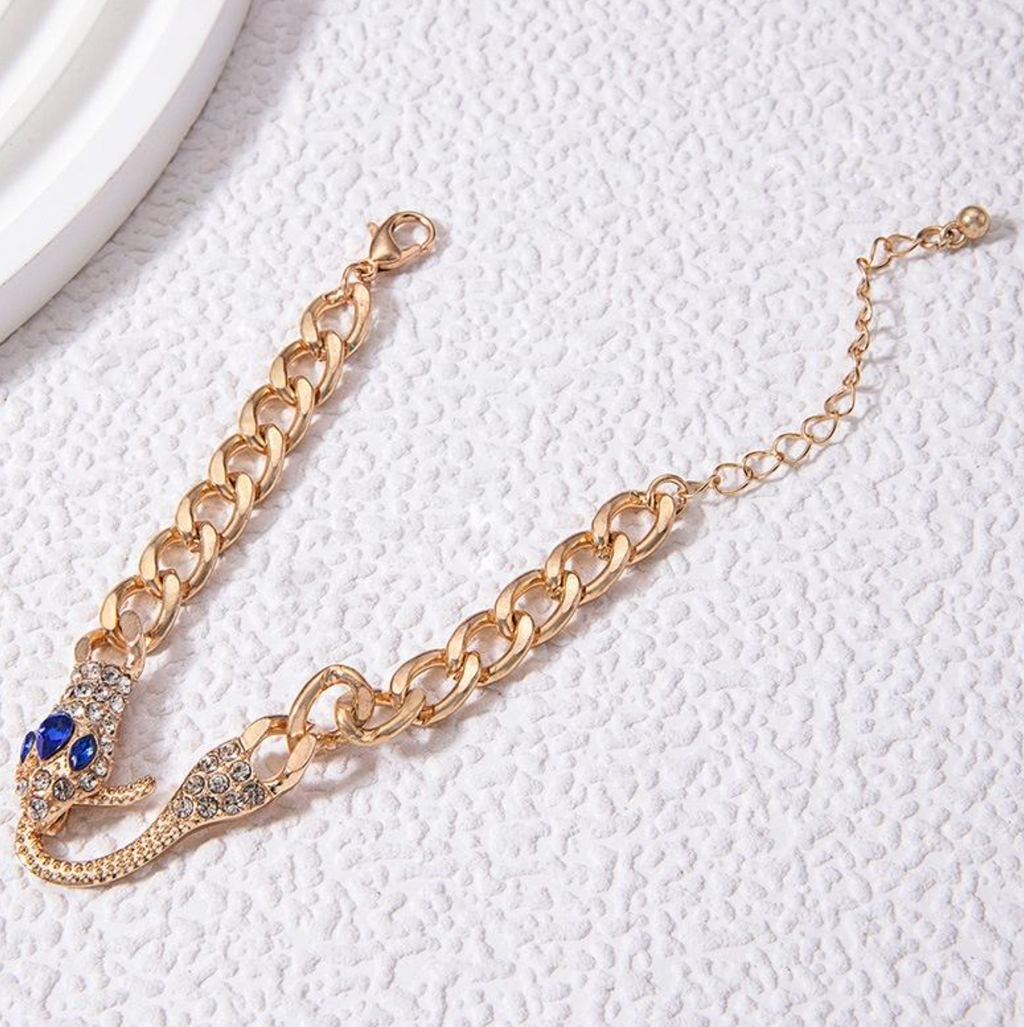 Luxury Blue Zircon Snake-Head Bracelet for Women