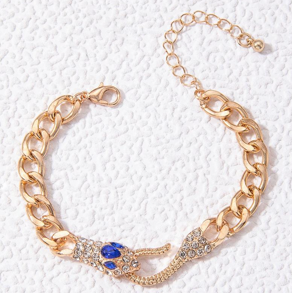 Luxury Blue Zircon Snake-Head Bracelet for Women