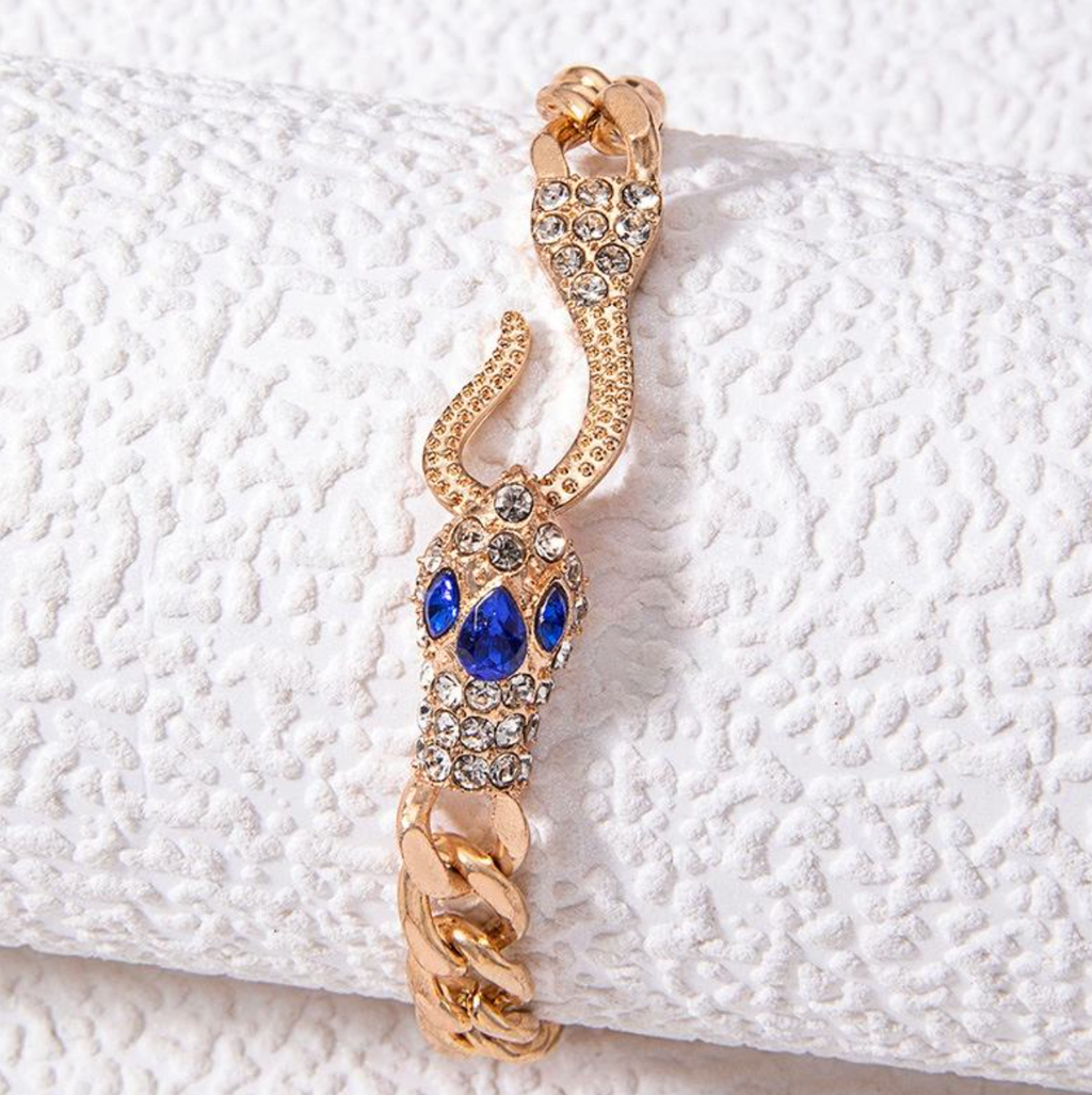 Luxury Blue Zircon Snake-Head Bracelet for Women