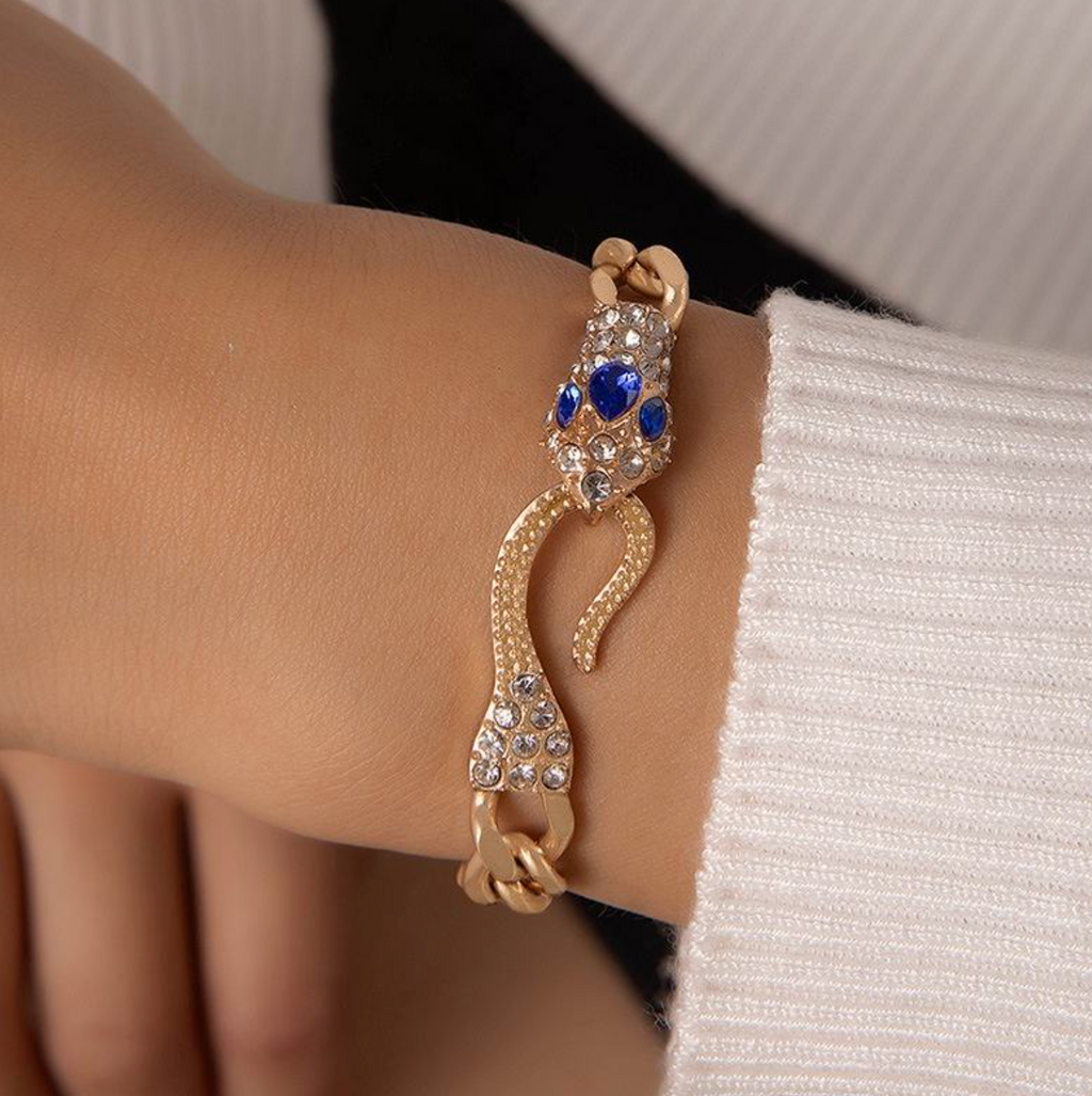 Luxury Blue Zircon Snake-Head Bracelet for Women