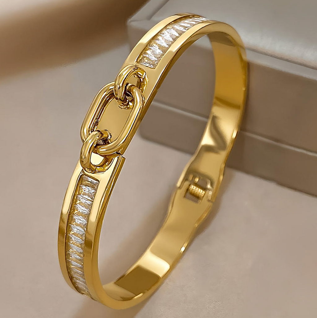 Gold-Plated Zircon Stainless Steel Bracelet for Women