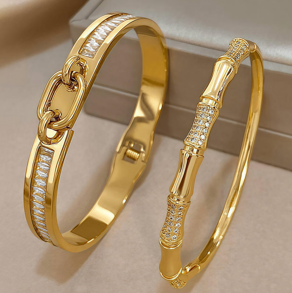 Gold-Plated Zircon Stainless Steel Bracelet for Women
