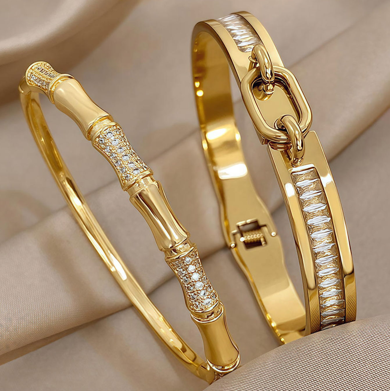 Gold-Plated Zircon Stainless Steel Bracelet for Women