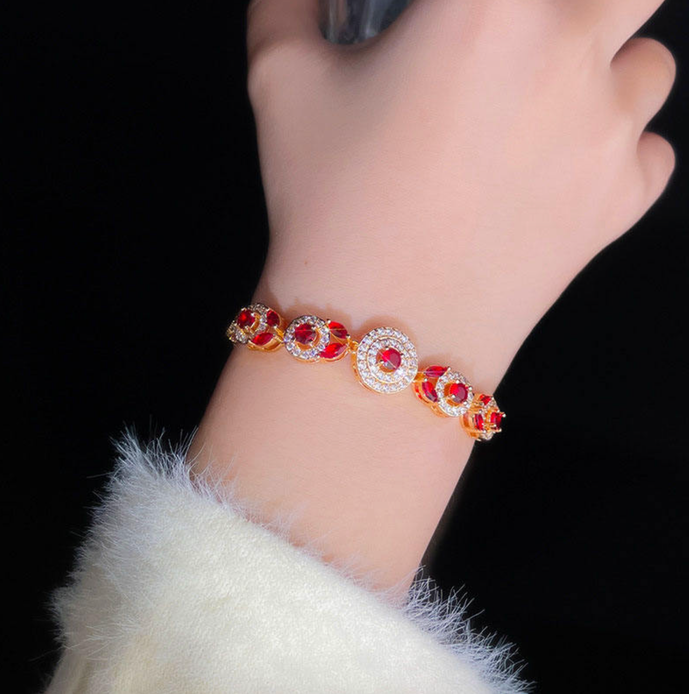 Red Zircon Floral Minimalist Bangle