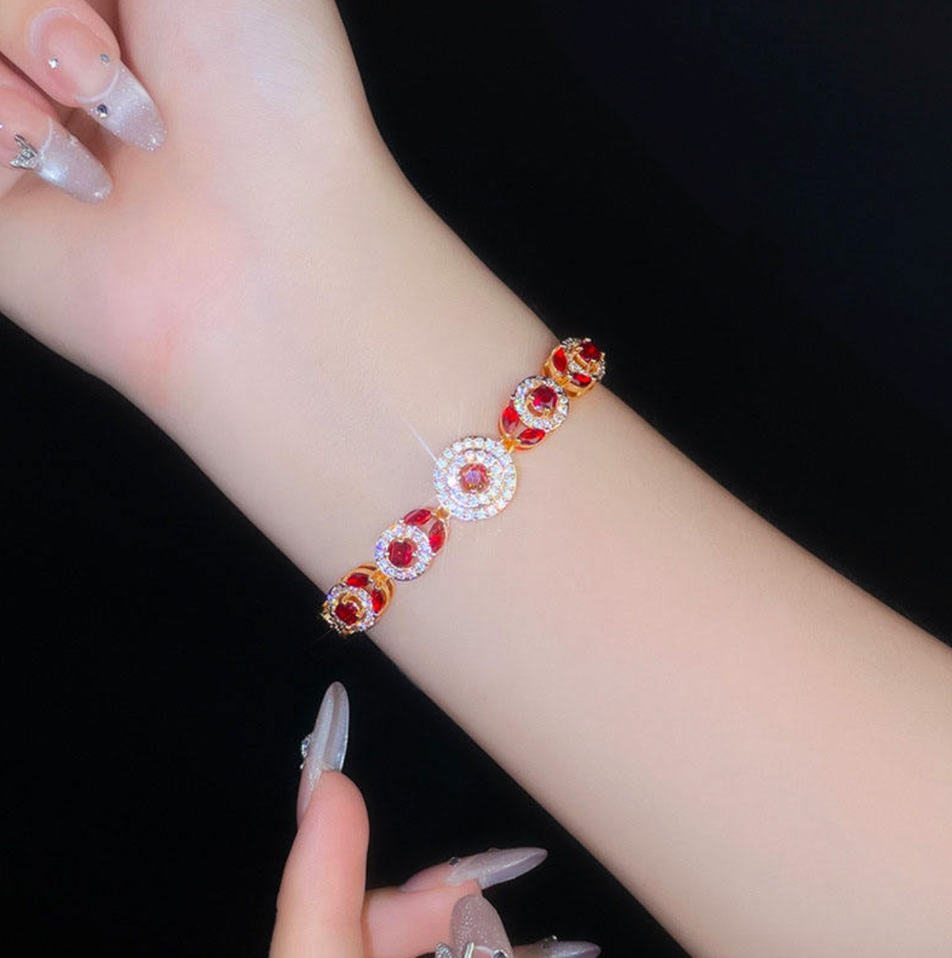 Red Zircon Floral Minimalist Bangle