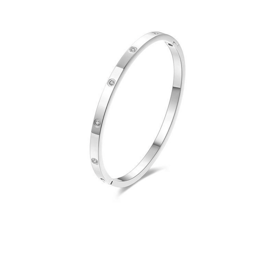 Classic Single Diamond Stainless Steel Bangle