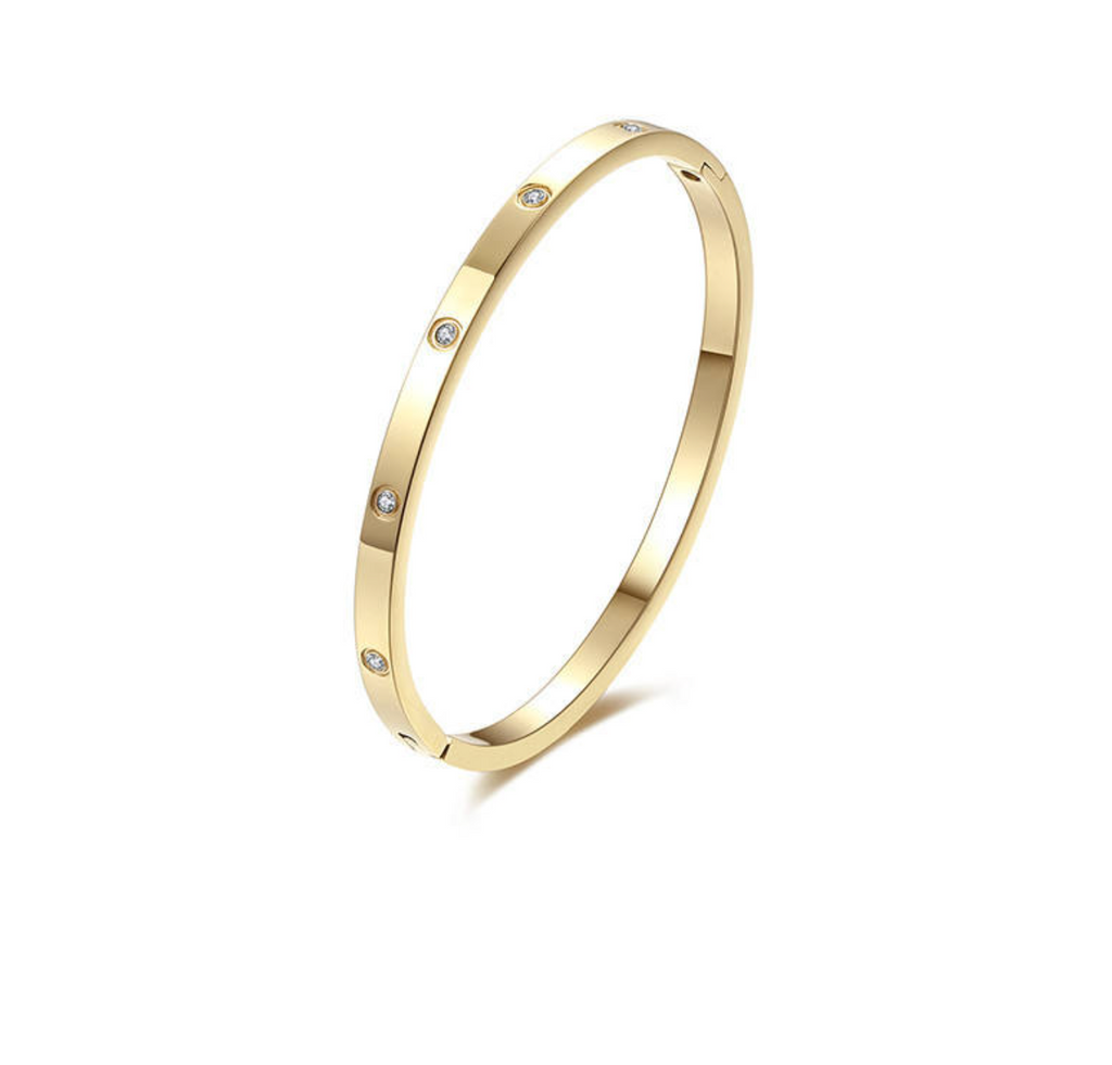 Classic Single Diamond Stainless Steel Bangle