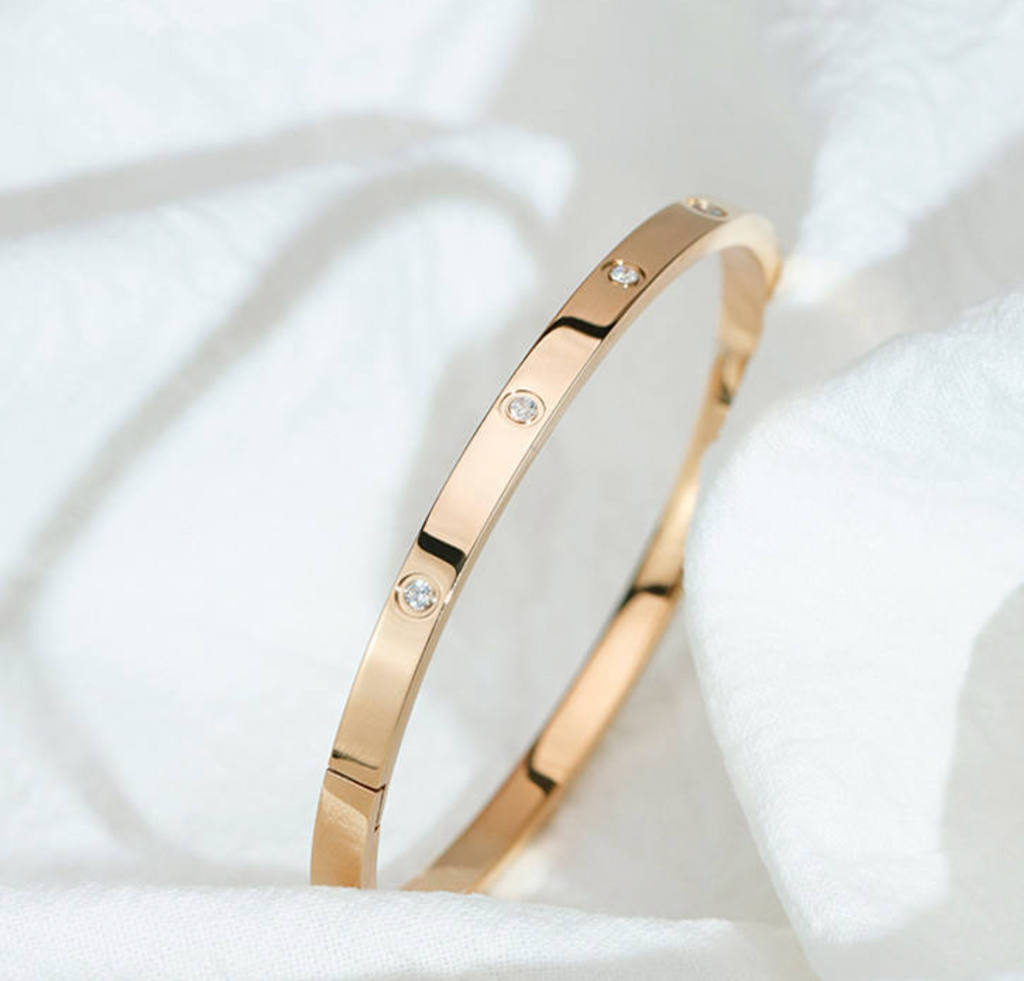 Classic Single Diamond Stainless Steel Bangle