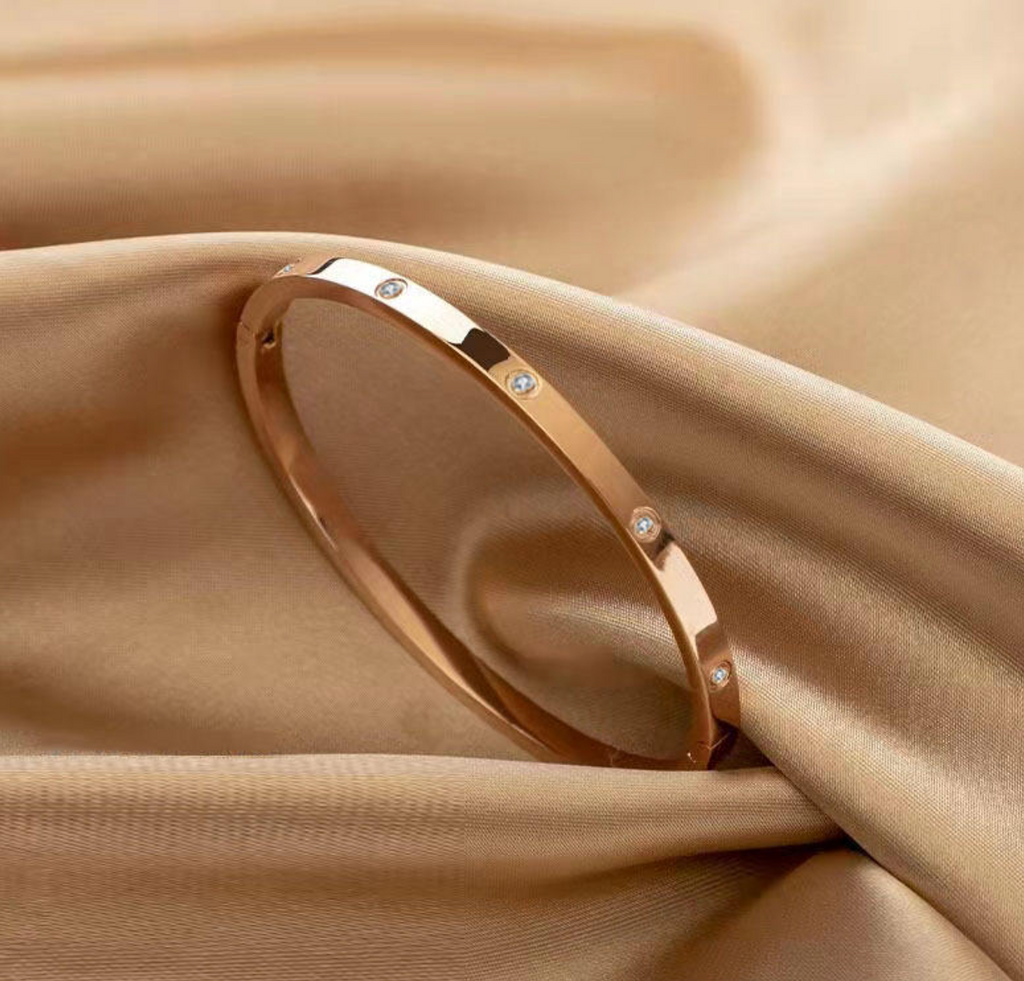 Classic Single Diamond Stainless Steel Bangle