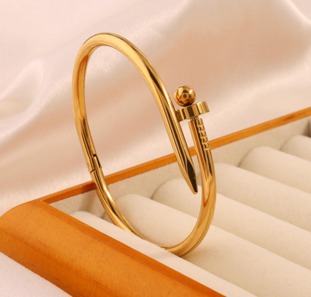 Luxury Stainless Steel Nail Bangle for Women