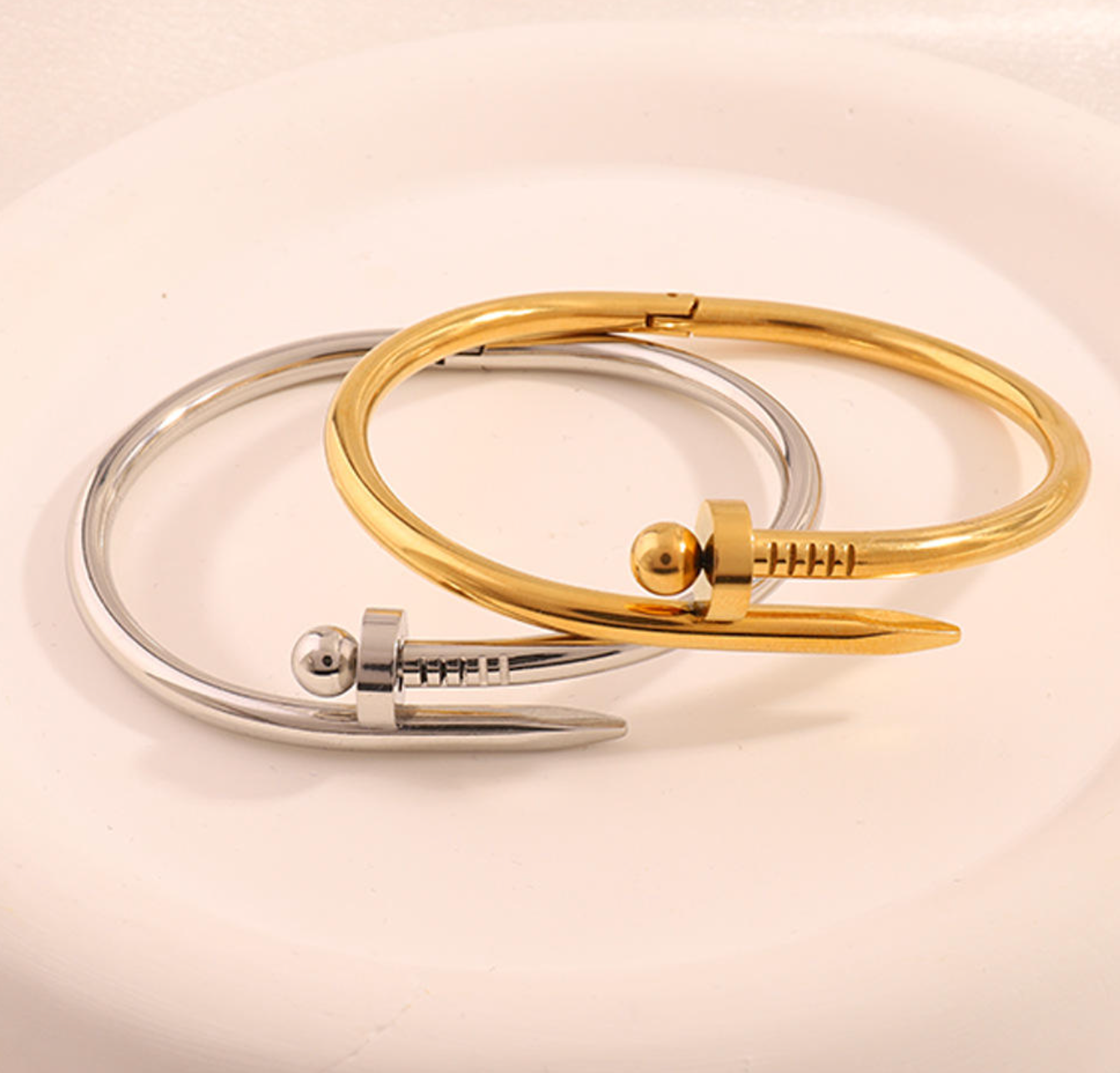 Luxury Stainless Steel Nail Bangle for Women