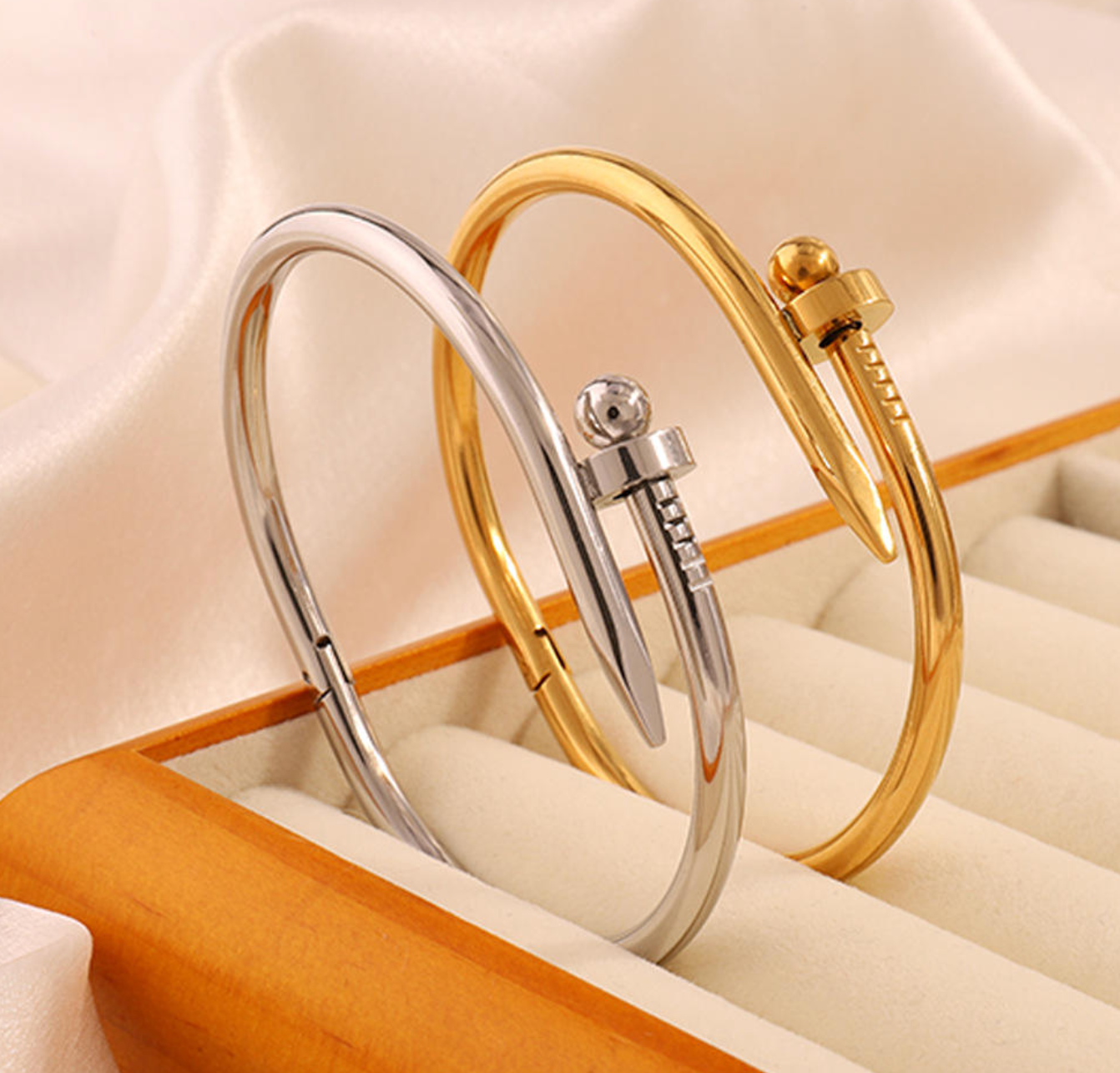 Luxury Stainless Steel Nail Bangle for Women